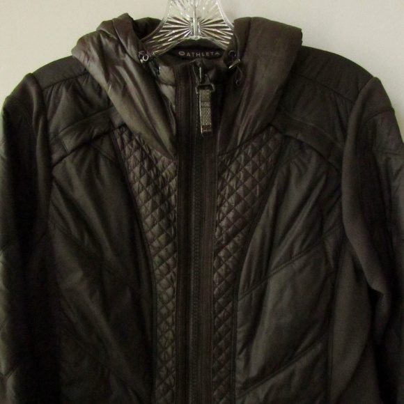 Athleta Dark Gray Stretch Sides Quilted Accent Hooded Jacket Women's M - Picture 1 of 16
